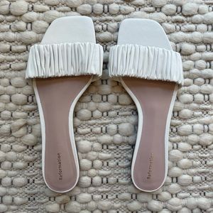 Reformation Marcella Ruched Flat slide in white